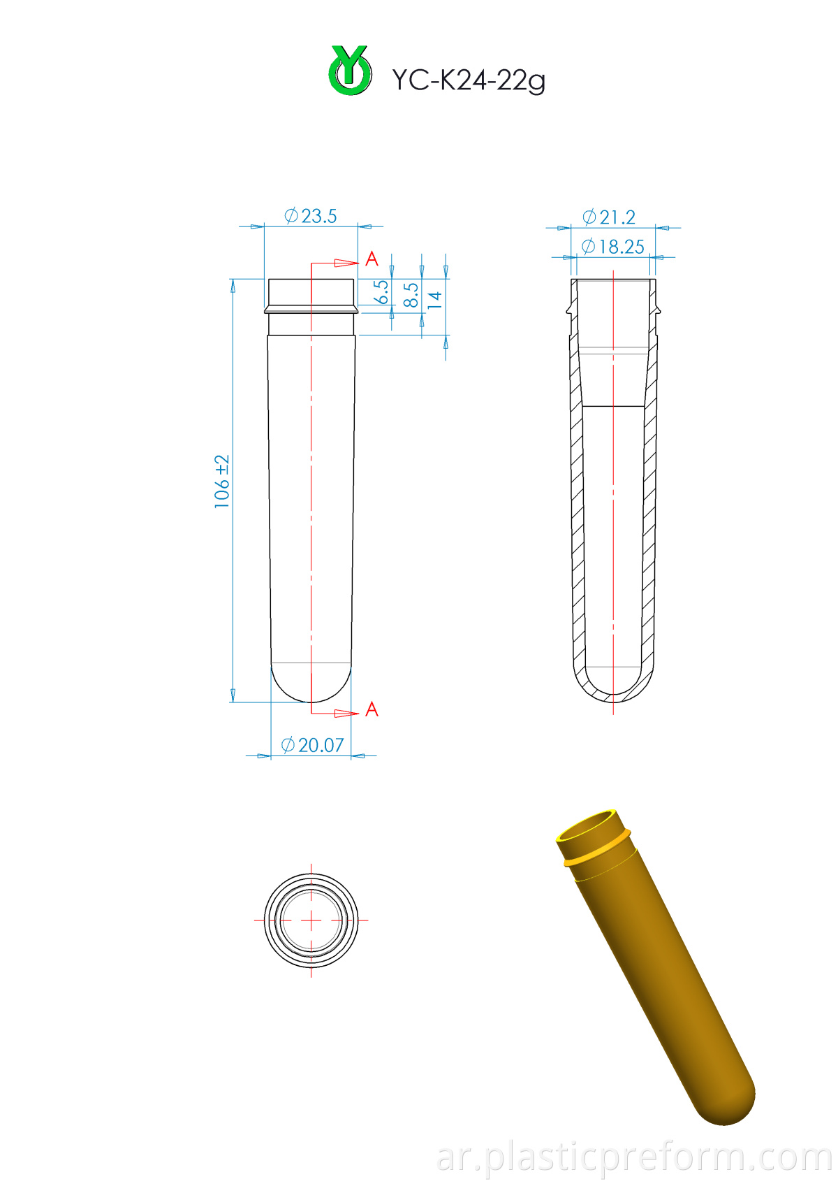 24mm 22g Snap on Neck PET Preform